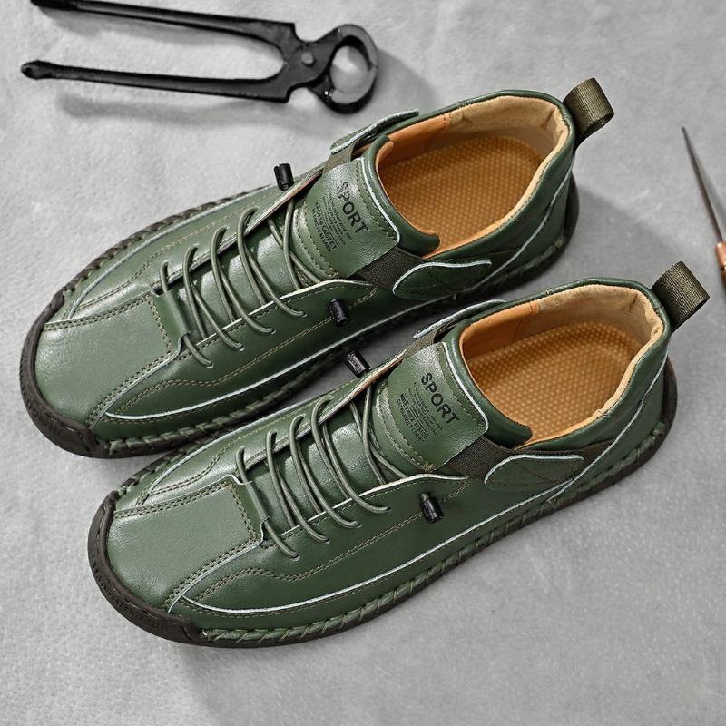 Men's Hand-Stitched Leather-Look Sneakers