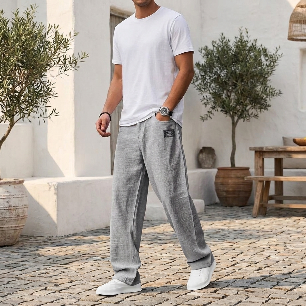 Men's Relaxed Linen-Blend Drawstring Pants