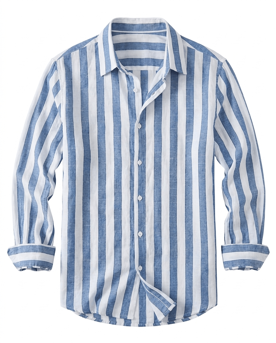 Men's Bold Stripe Linen-Look Button Shirt