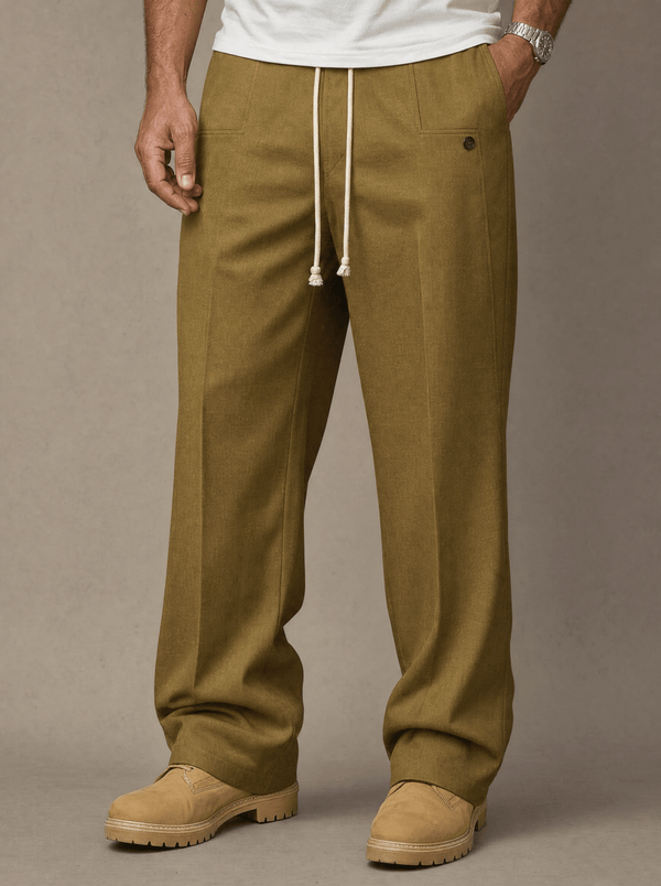 Men's Pleated Drawstring Wide-Leg Trousers