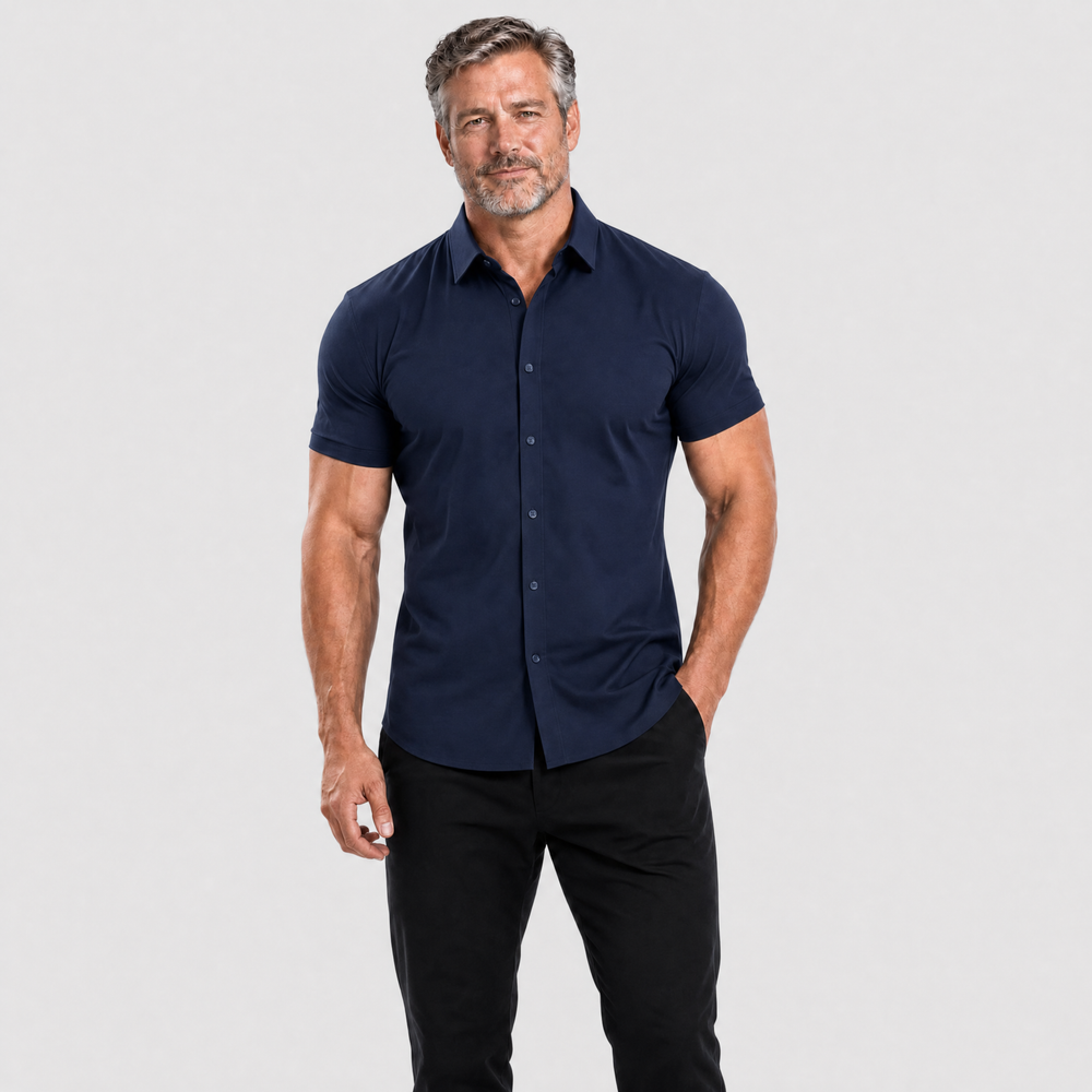 Men's Muscle-Fit Stretch Short-Sleeve Shirt