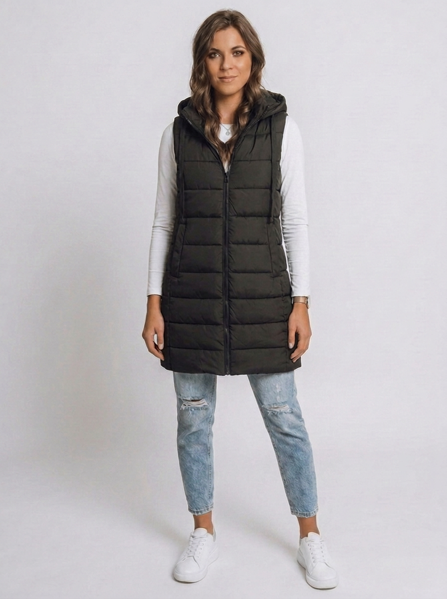 Longline Hooded Quilted Puffer Vest