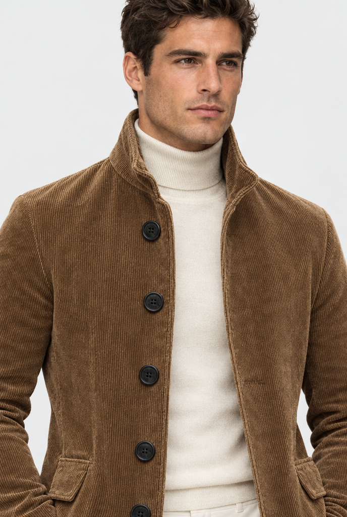 Stand collar detail, camel