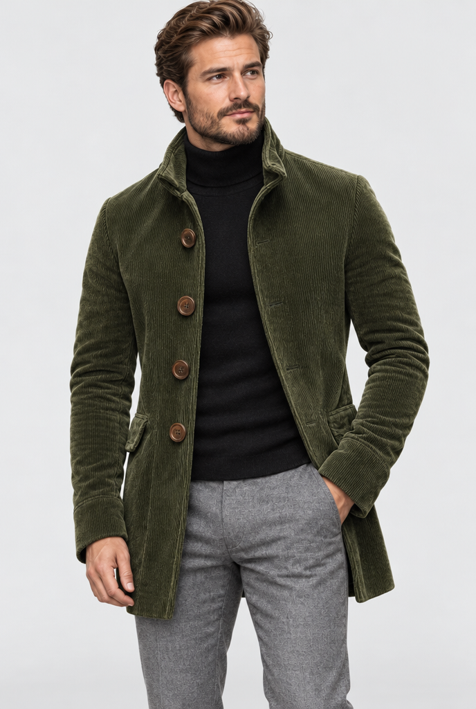 Men's Stand-Collar Corduroy Button Jacket