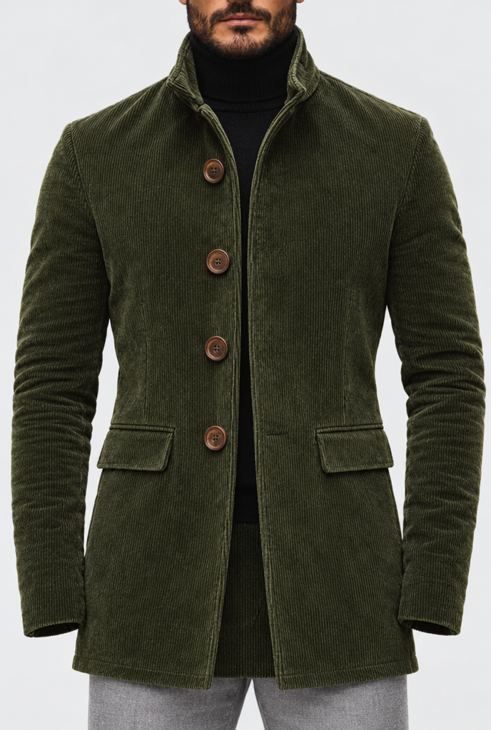 Pocket and button detail, olive
