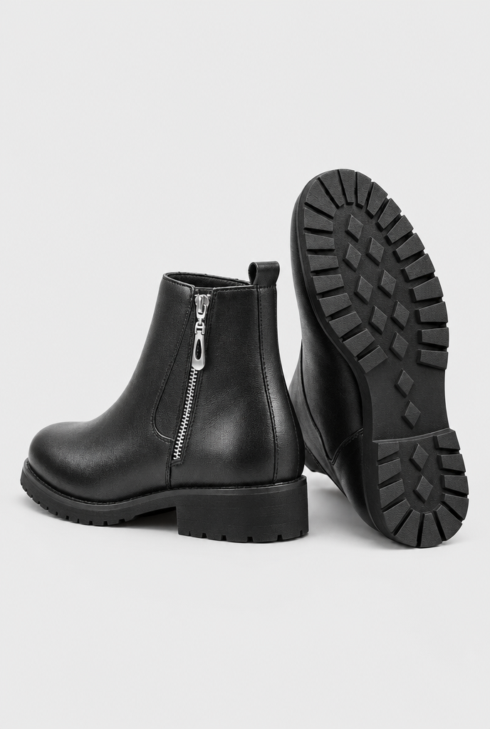Bottines zippées doublées peluche — Noir — talon et semelle