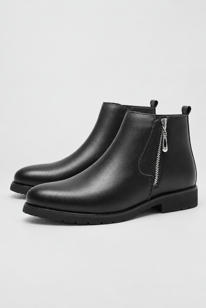 Bottines zippées doublées peluche — Noir — packshot