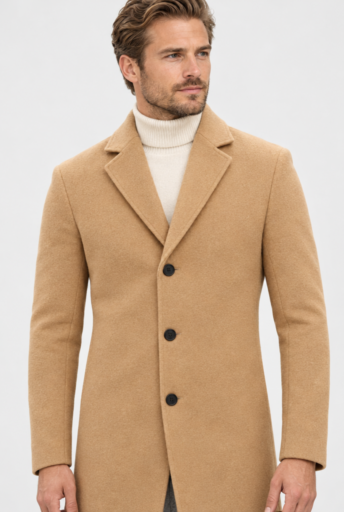 Manteau droit classique effet laine — Camel — col