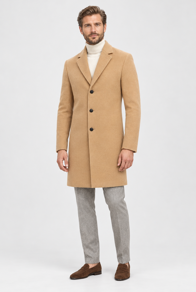 Manteau droit classique effet laine — Camel — silhouette complète