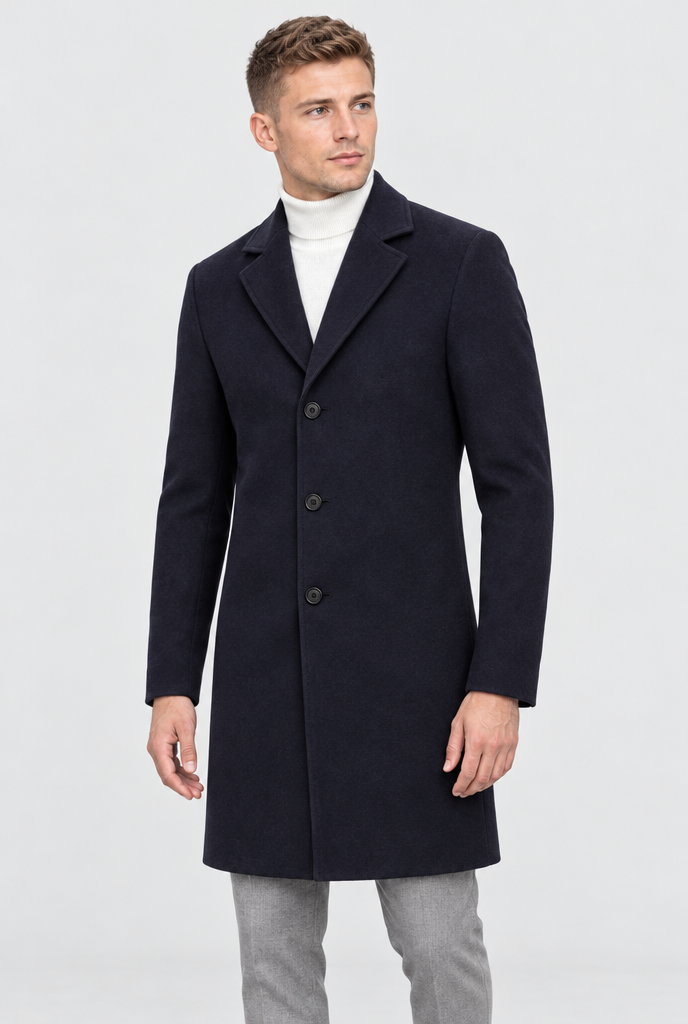 Manteau droit classique effet laine — Marine — photo studio