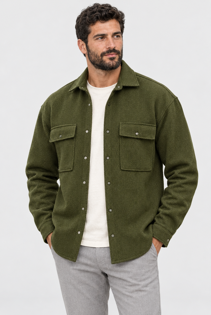 Olive wool-look shirt jacket, hero