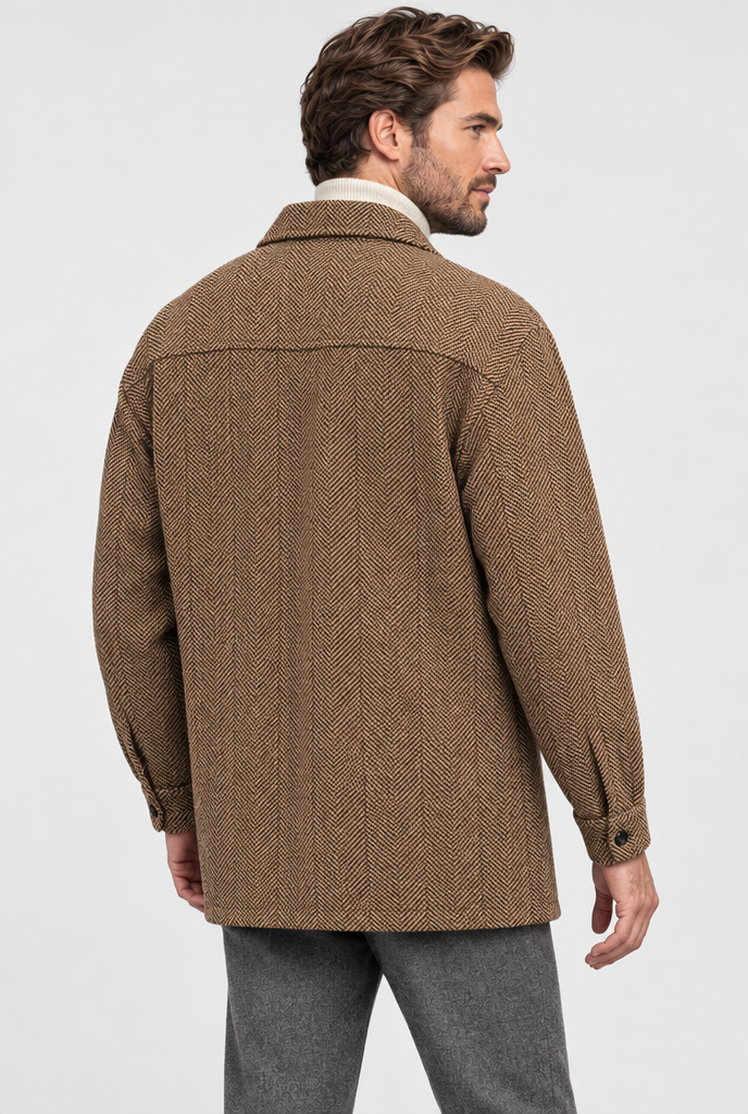 Camel Herringbone wool-look shirt jacket, back