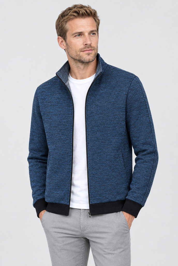 Heather Blue Fleece-Lined Stand-Collar Zip Jacket, studio hero
