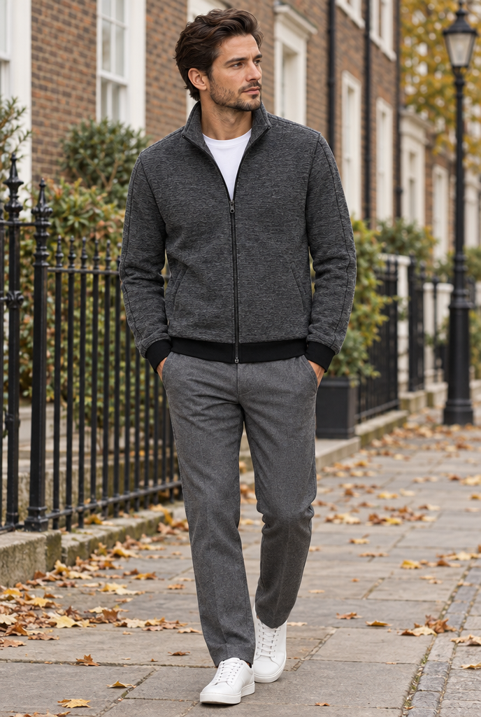 Heather Grey Fleece-Lined Stand-Collar Zip Jacket, lifestyle