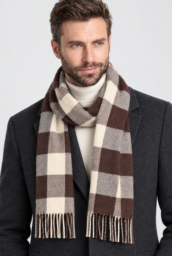 Men's Classic Plaid Fringed Winter Scarf