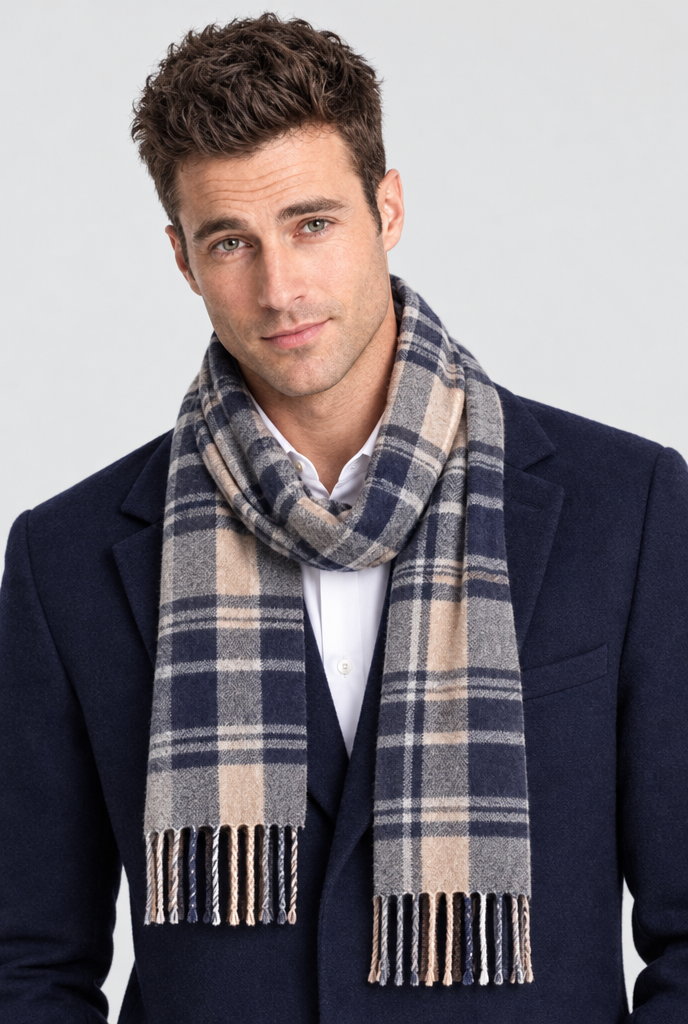 Écharpe à carreaux classique à franges — Tartan gris — photo principale