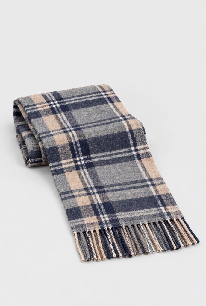 Écharpe à carreaux classique à franges — Tartan gris — packshot