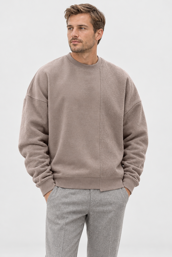 Sweat col rond oversize épaules tombantes — Taupe — photo studio