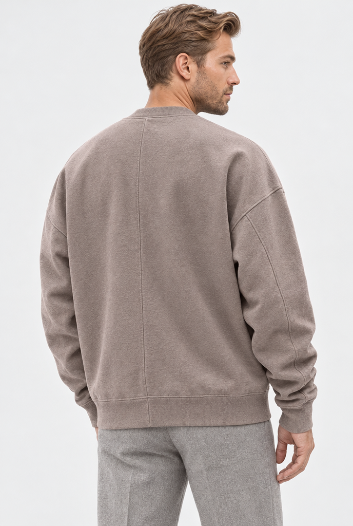 Sweat col rond oversize épaules tombantes — Taupe — vue de dos