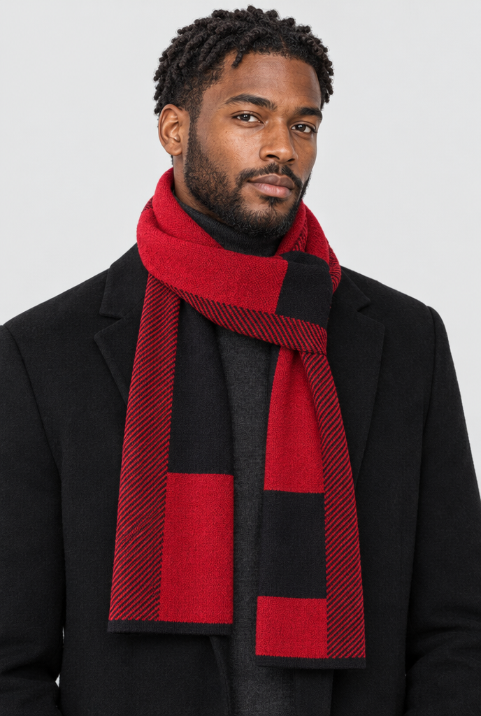 Écharpe en maille à carreaux color-block — Rouge & noir — photo principale