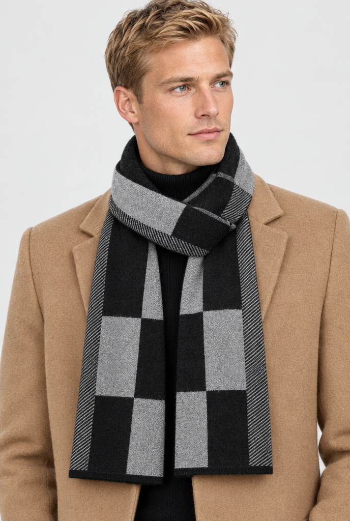 Écharpe en maille à carreaux color-block — Sergé gris — photo principale