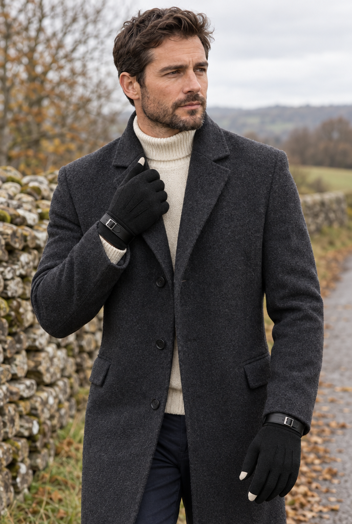 Black touchscreen gloves, lifestyle