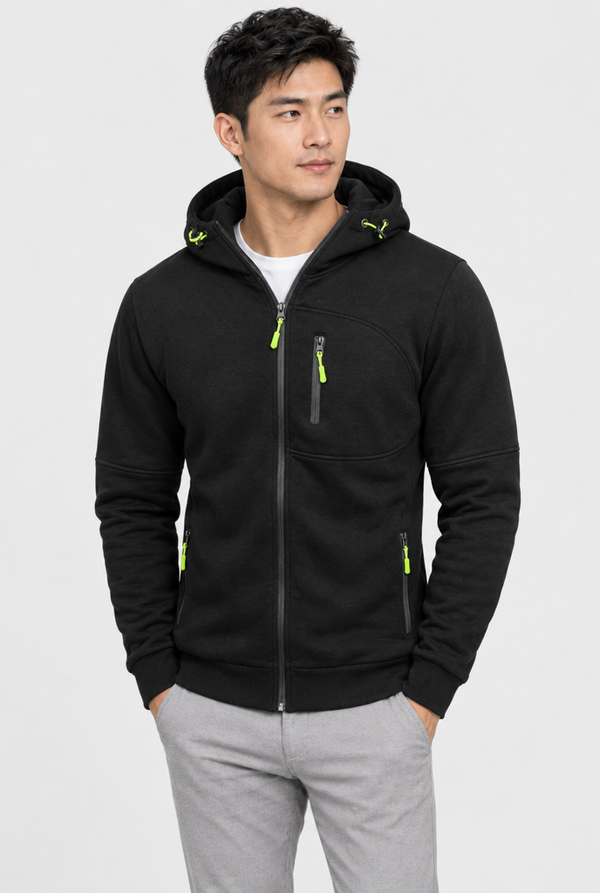 Men's Full-Zip Hoodie with Contrast Zip Pockets