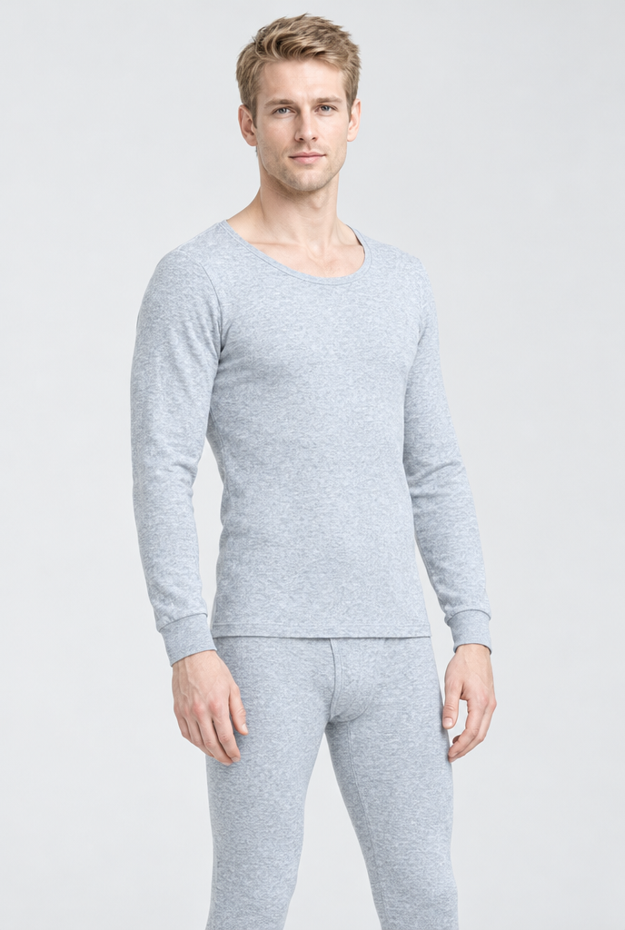 Ensemble thermique doublé polaire — Gris chiné clair — photo studio