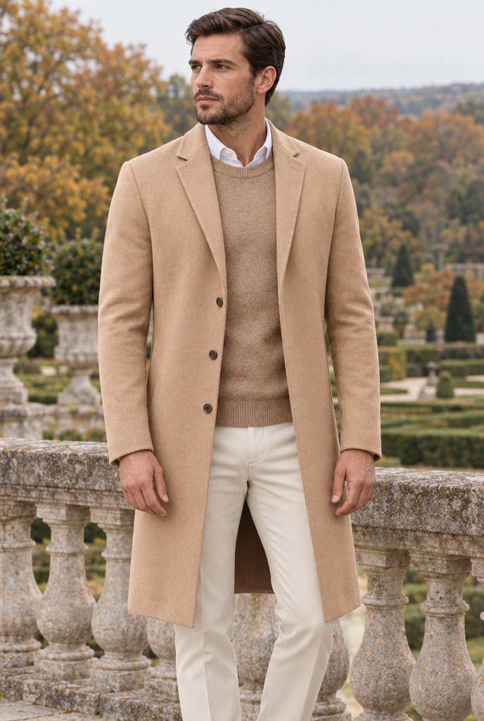 Camel longline overcoat, lifestyle