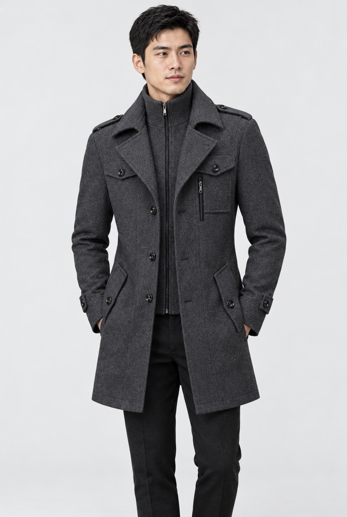 Charcoal Grey wool-look car coat, studio hero