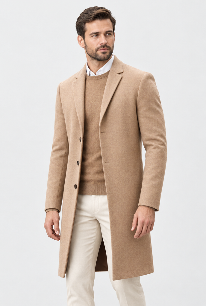 Men's Slim Longline Wool-Look Overcoat