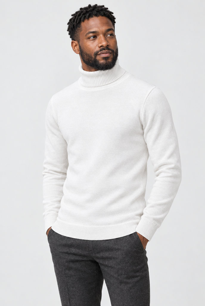 Pull col roulé en maille doublé polaire — Blanc cassé — photo principale
