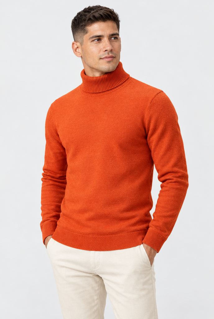 Pull col roulé en maille doublé polaire — Orange brûlé — photo principale