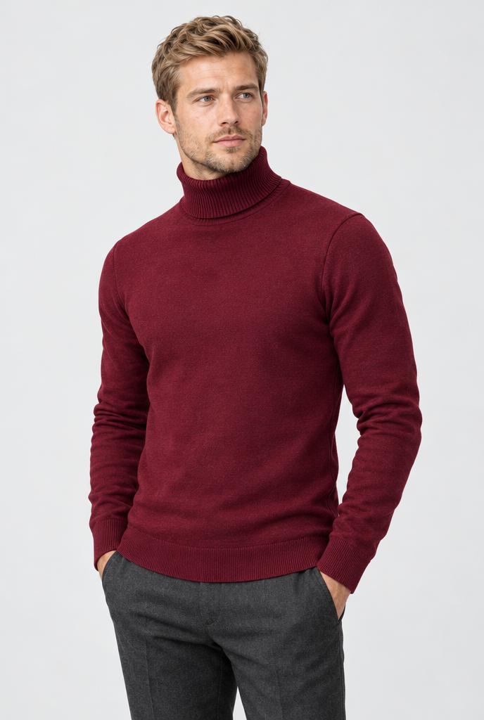 Pull col roulé en maille doublé polaire — Bordeaux — photo principale