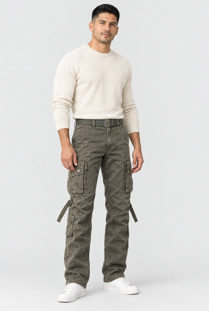 Olive Drab cargo pants, full body