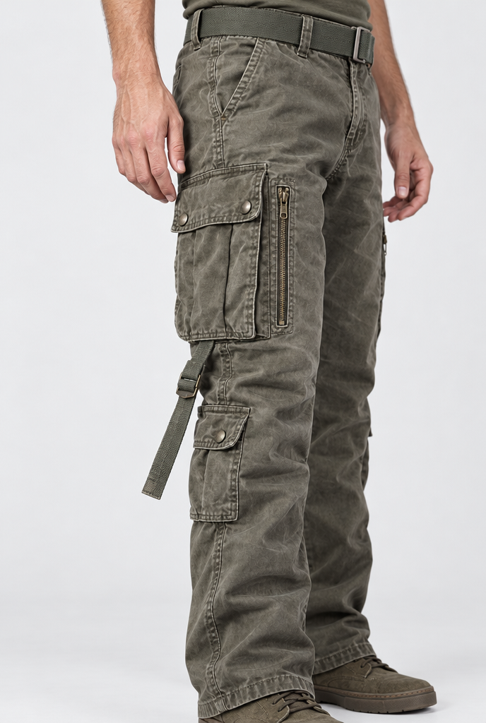 Olive Drab cargo pants, pocket detail