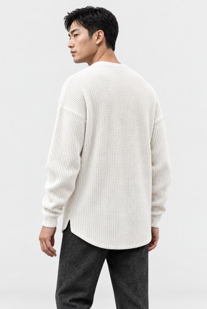 Off-White waffle-knit crewneck sweater, back view