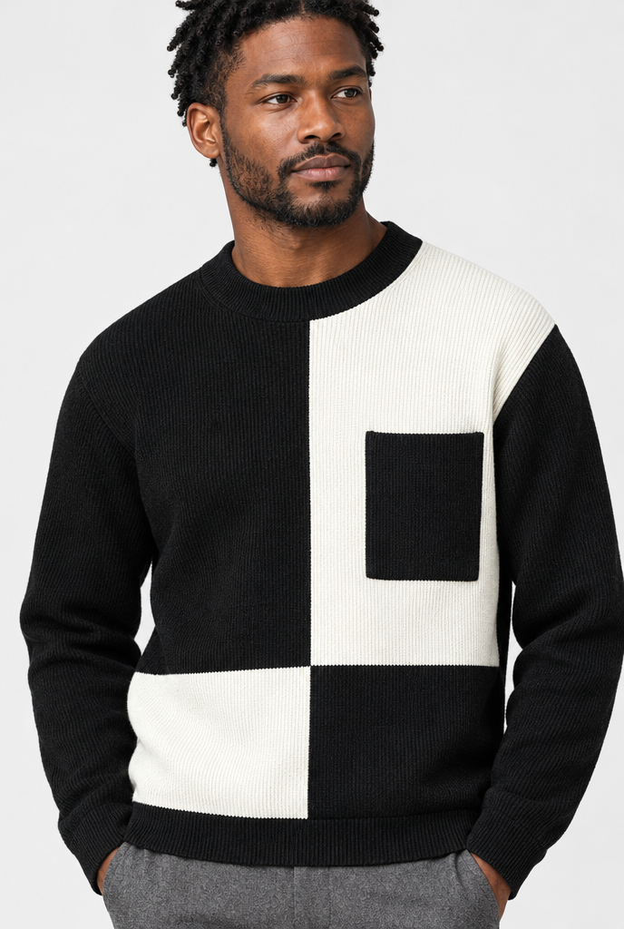 Black colorblock sweater, collar