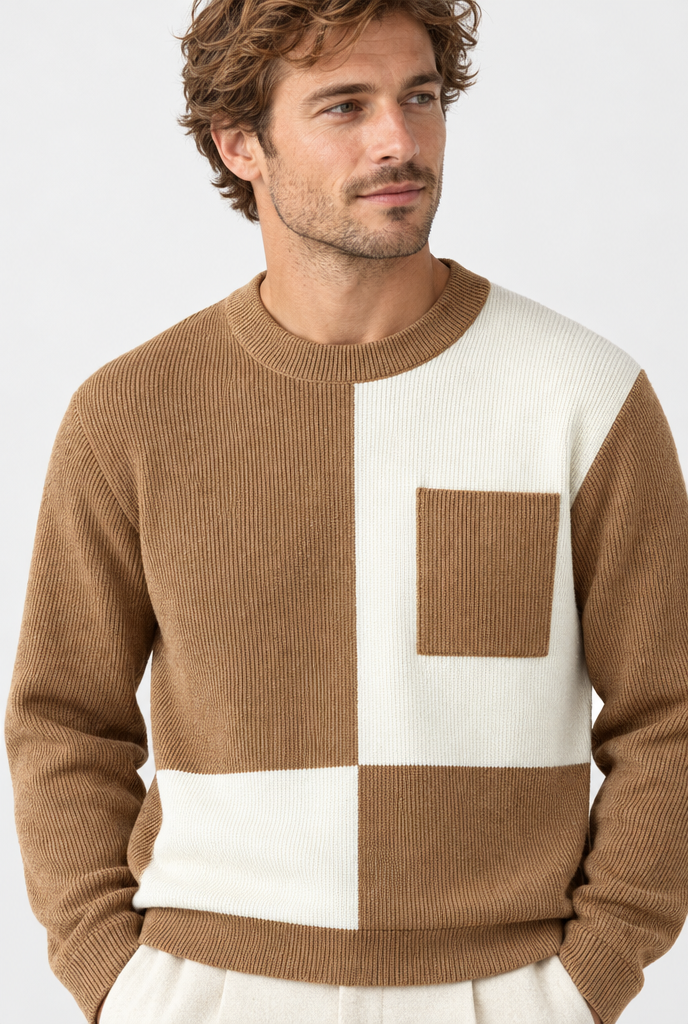 Camel colorblock sweater, collar