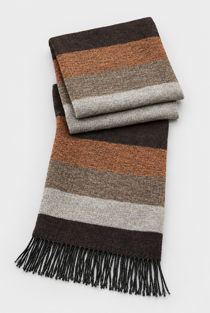 Amber Stripe wide striped fringed scarf, packshot