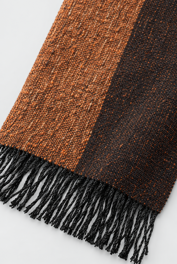 Grande écharpe rayée à franges — Rayé ambre — détail