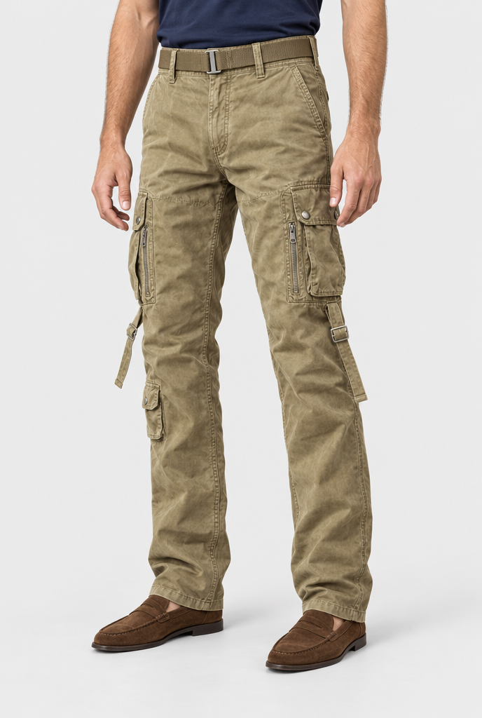 Khaki cargo pants, studio hero