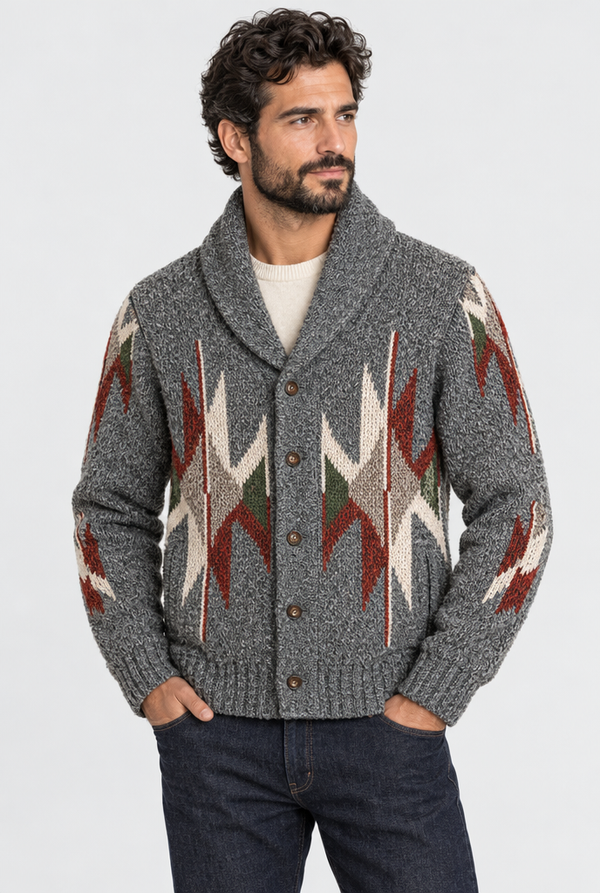 Men's Shawl-Collar Southwest Knit Cardigan