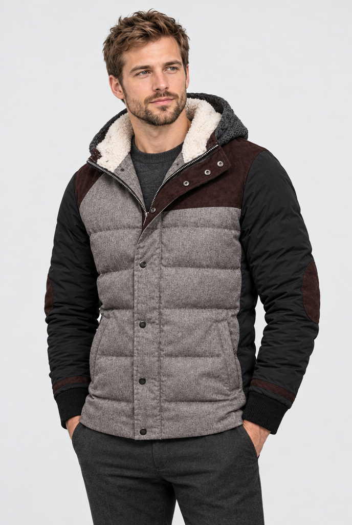 Men's Knit-Hood Sherpa-Lined Padded Jacket