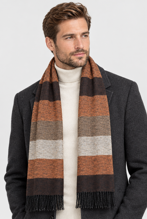 Men's Wide Striped Fringed Scarf