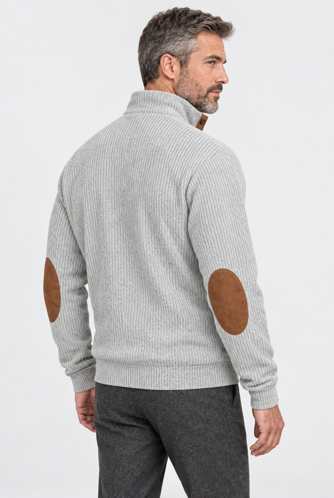 Light Grey corduroy elbow-patch pullover, back view