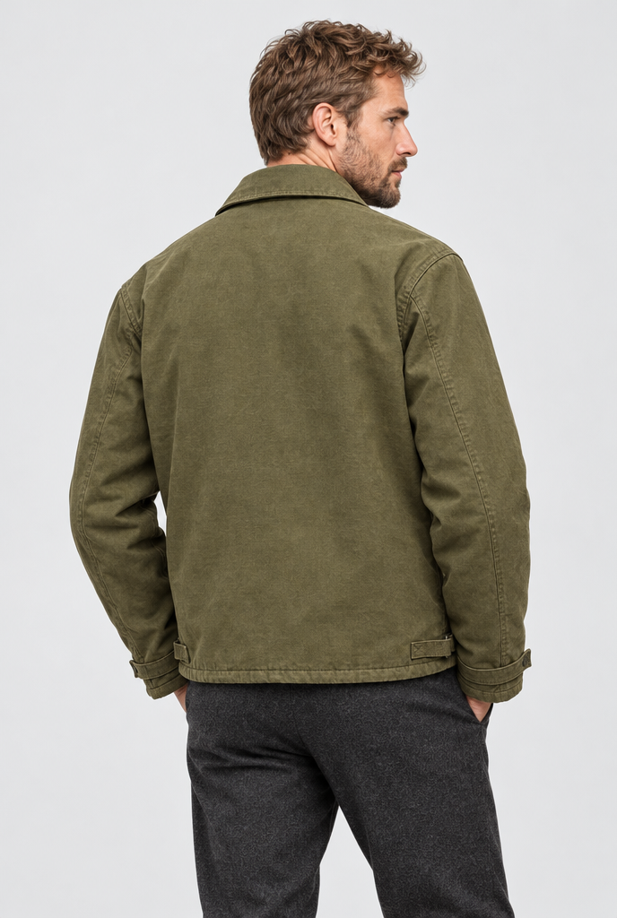 Veste de pont en coton doublée sherpa — Olive — vue de dos