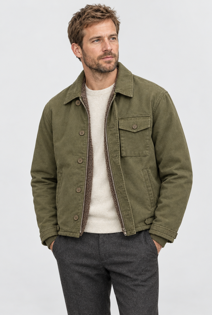 Men's Sherpa-Lined Cotton Deck Jacket