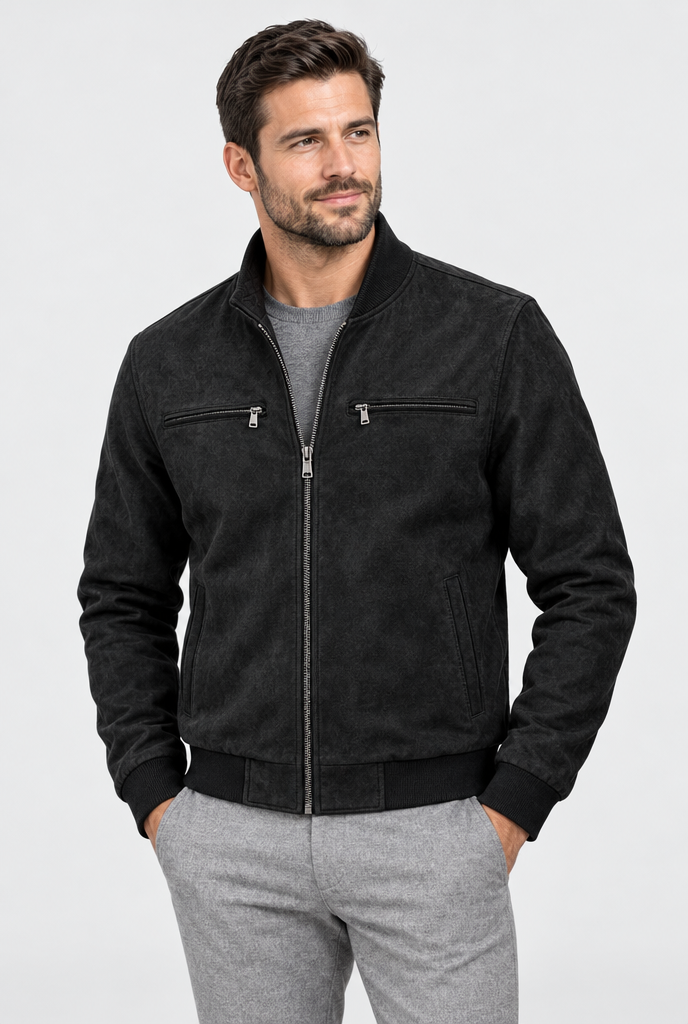 Men's Faux Suede Quilt-Lined Bomber Jacket