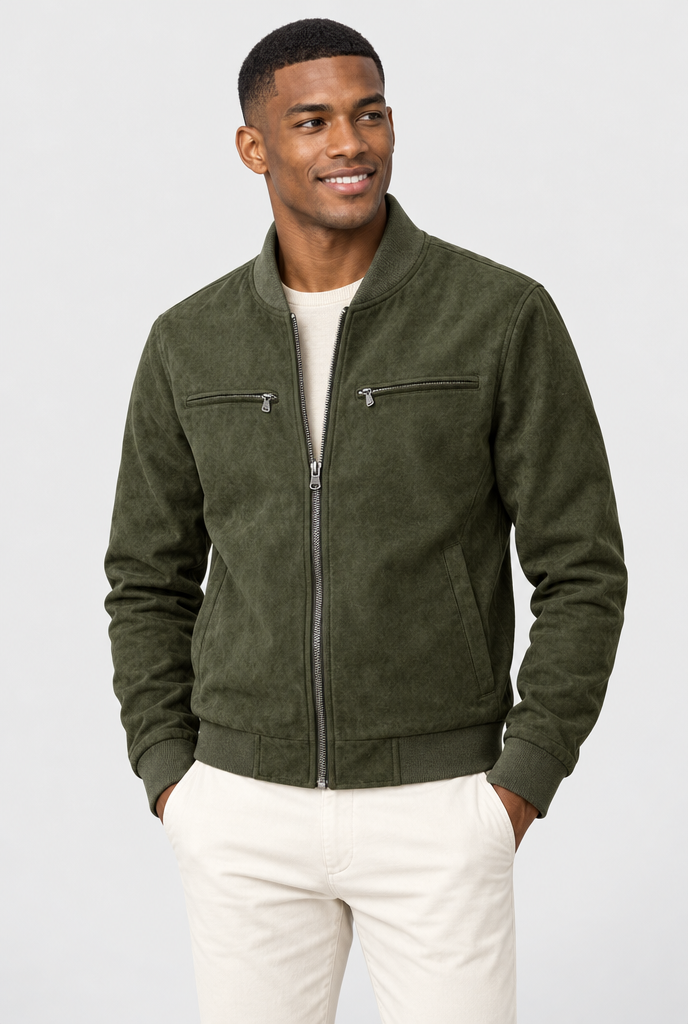 Bomber en suédine doublé matelassé — Olive — photo principale